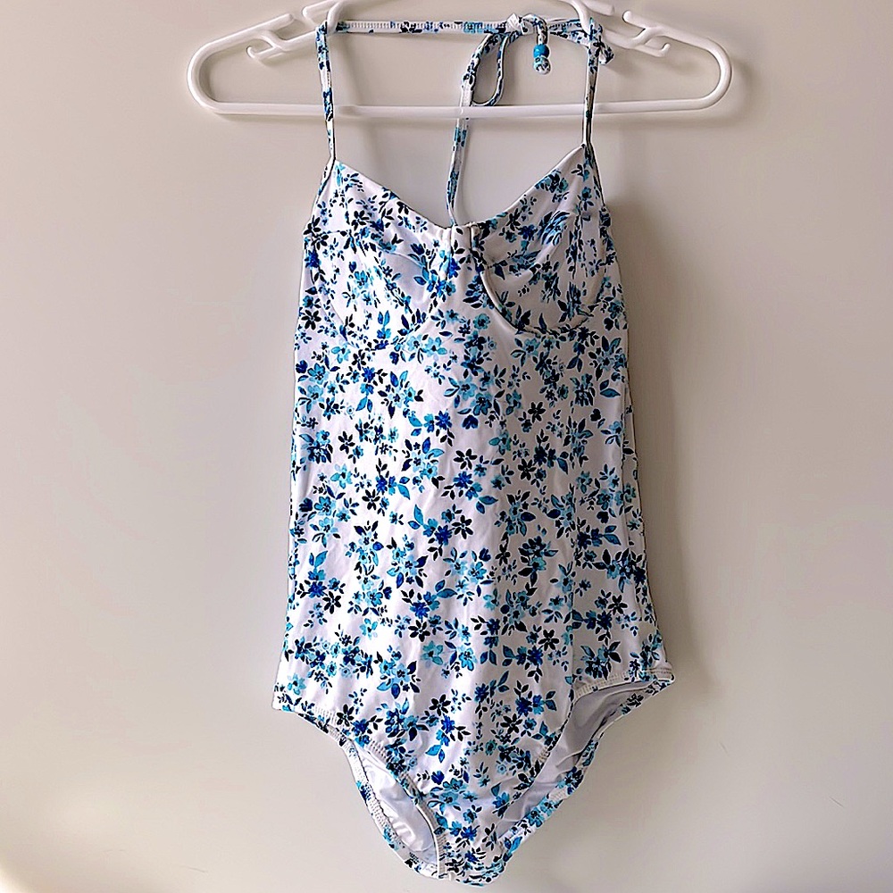 NWT Shoshanna onepiece halter swimsuit cutout back underwire blue white (8) $240